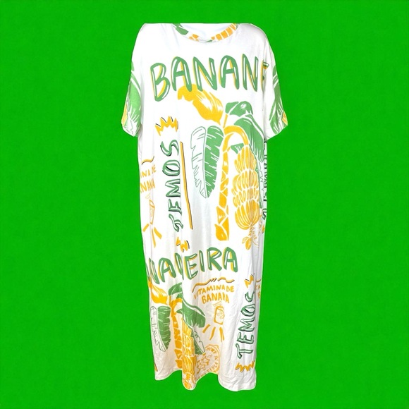 FARM Rio from Anthropologie NWT SZ XL tropical Banana printed tshirt midi dress - Picture 5 of 16